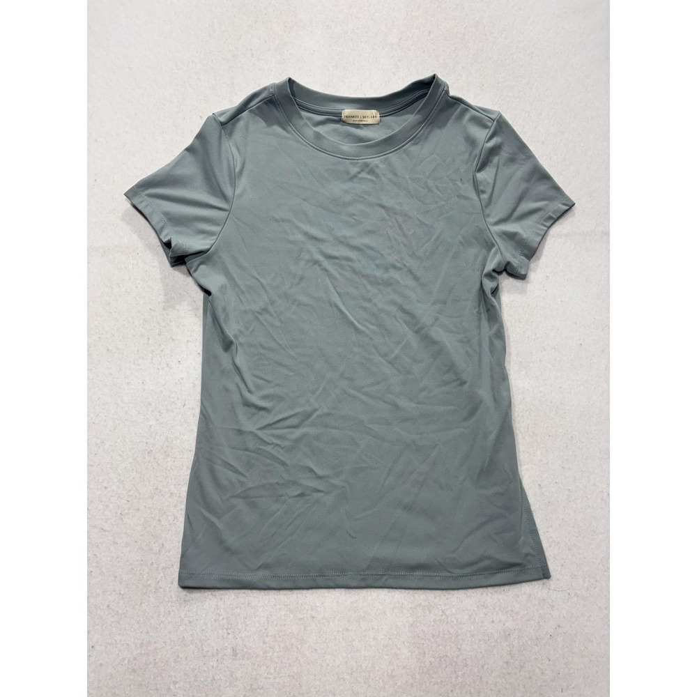 FRANKEE & SKYLARR Shirt Womens Large Green Crew Neck Short Sleeve Tee Stretch